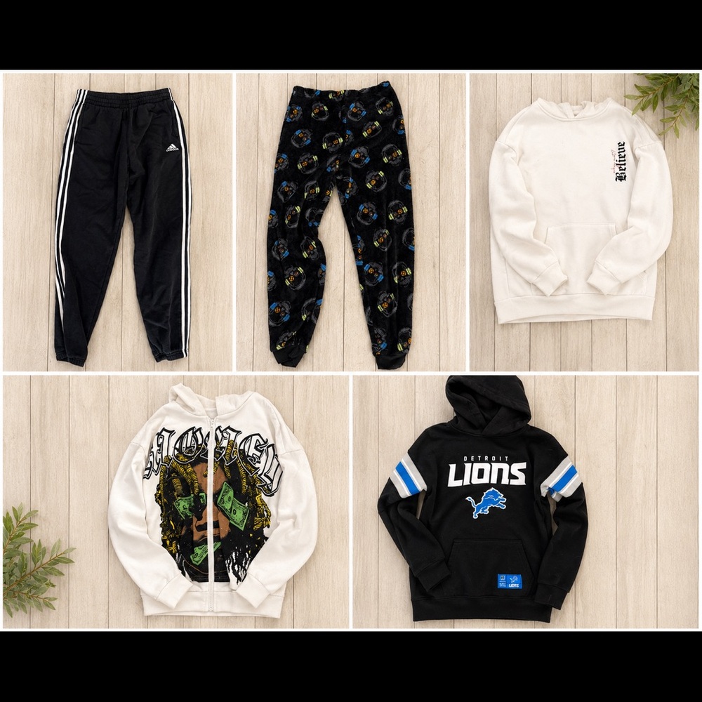 Boys Size 18/20 Clothing Bundle – Adidas Joggers, Detroit Lions Hoodie, & Pajama